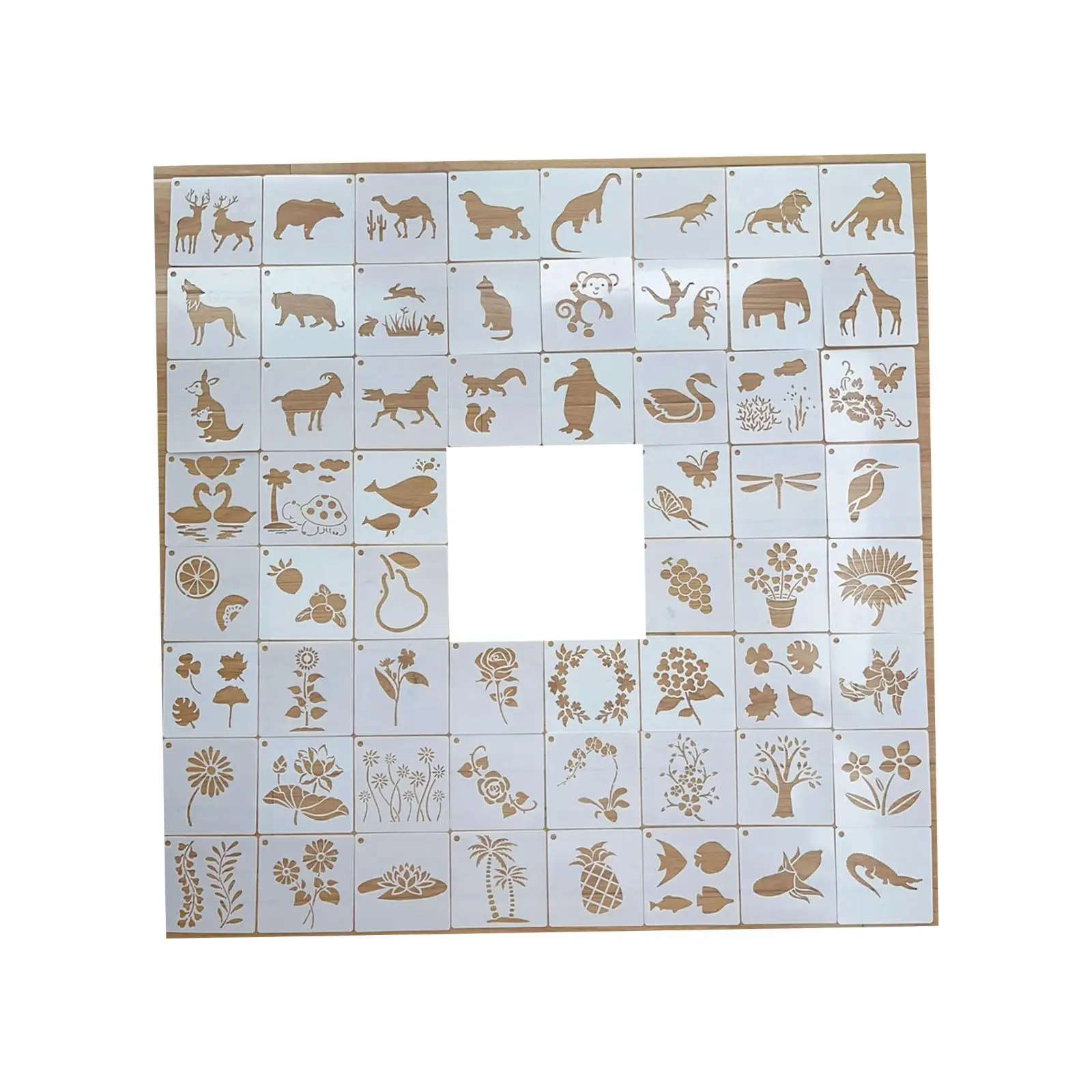 60 Pieces Animals And Plants Pattern Stencils for Floor Clothes Art