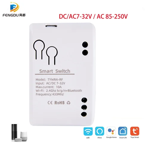 Imagen 1 del producto Interruptor inteligente Alexa Tuya Smart Home 1CH 2CH Wifi interruptor 220V 7-32V 85-250V 10A módulo de relé inalámbrico interruptor Tuya