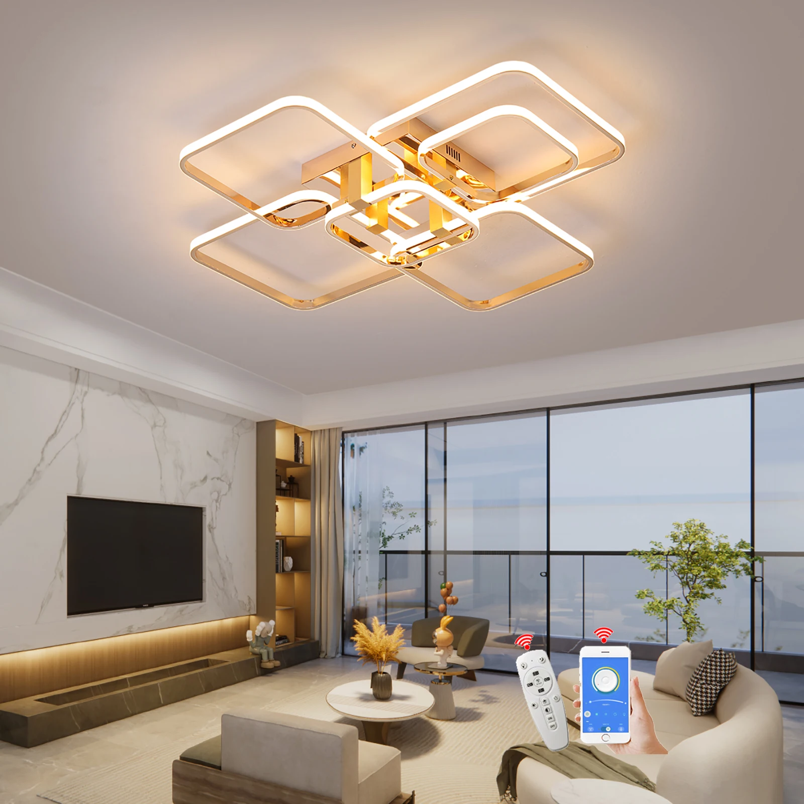 

Modern led ceiling chandelier,Dimmable LED ceiling lamps,Gold/chrome Ceiling lights for living room bedroom Kitchen,3-6 heads