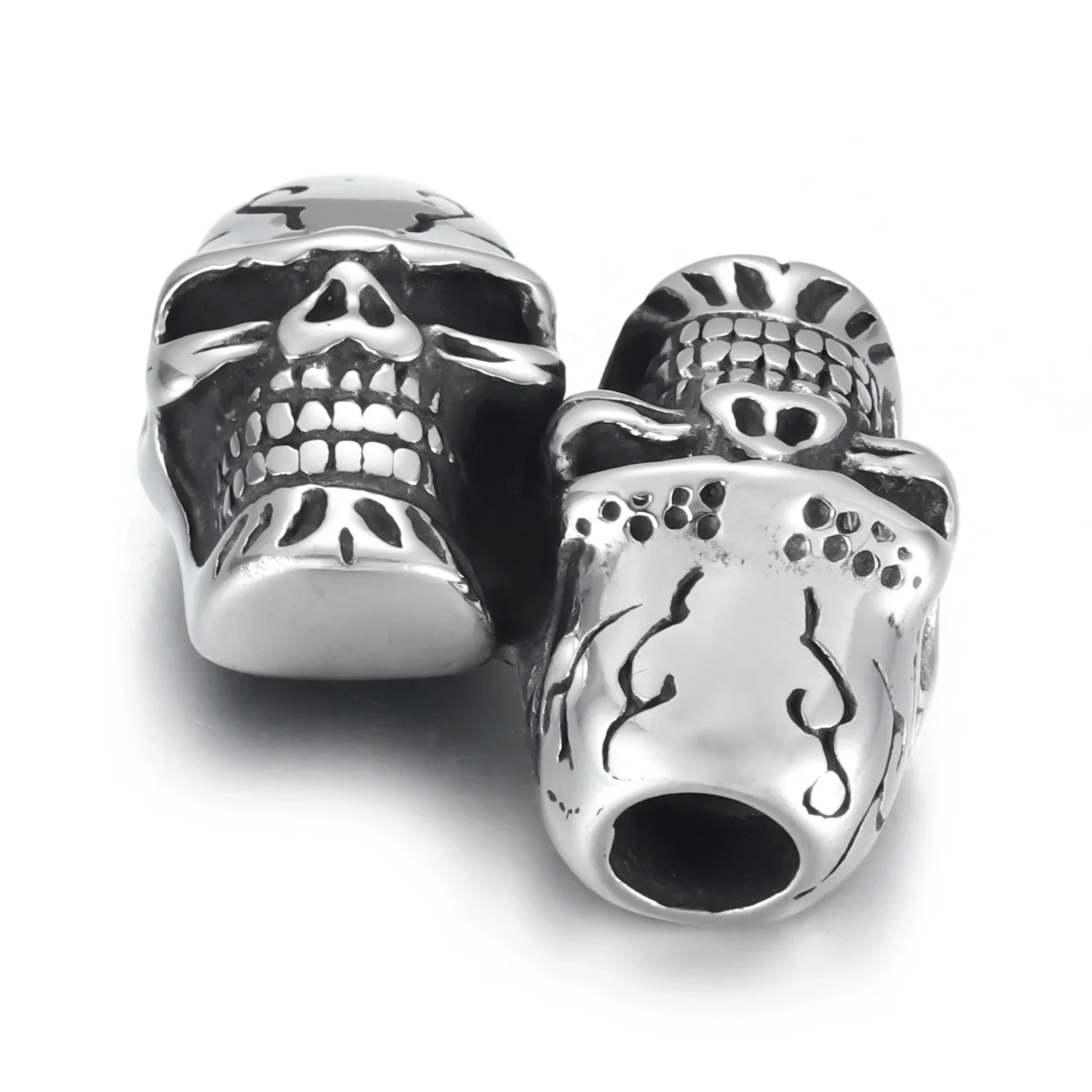 Stainless Steel Double Skull Connector Blacken Fit 6mm Leather DIY Punk Charms Bracelet Findings Jewelry Making Parts Supplies