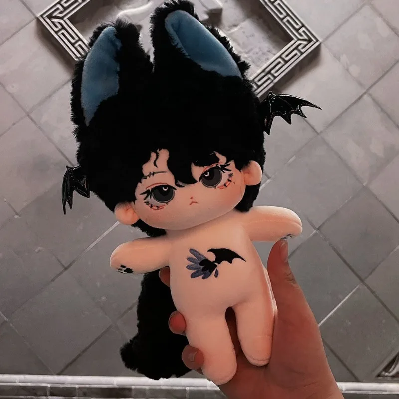 New No Attributes Cute Animal Blue Ear Small Devil with Wings and Skeleton Plush Stuffed Doll Toy 20cm Plushie Cosplay Gifts