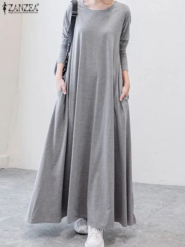 2023 ZANZEA Fashion Women Sundress Autumn Long Sleeve Casual Solid Maxi Dress Elegant Work Party Long Shirt Vestido Robe Femme