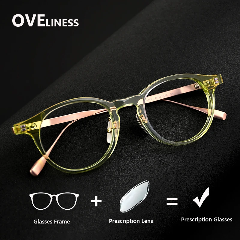 

Acetate Titanium Glasses Frame Women optical Retro Vintage Round Eyeglasses frames Men myopia Prescription Ultralight Eyewear