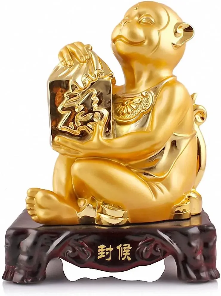 

Large Size Chinese Zodiac Monkey Golden Resin Collectible Figurines Table Decor Statue