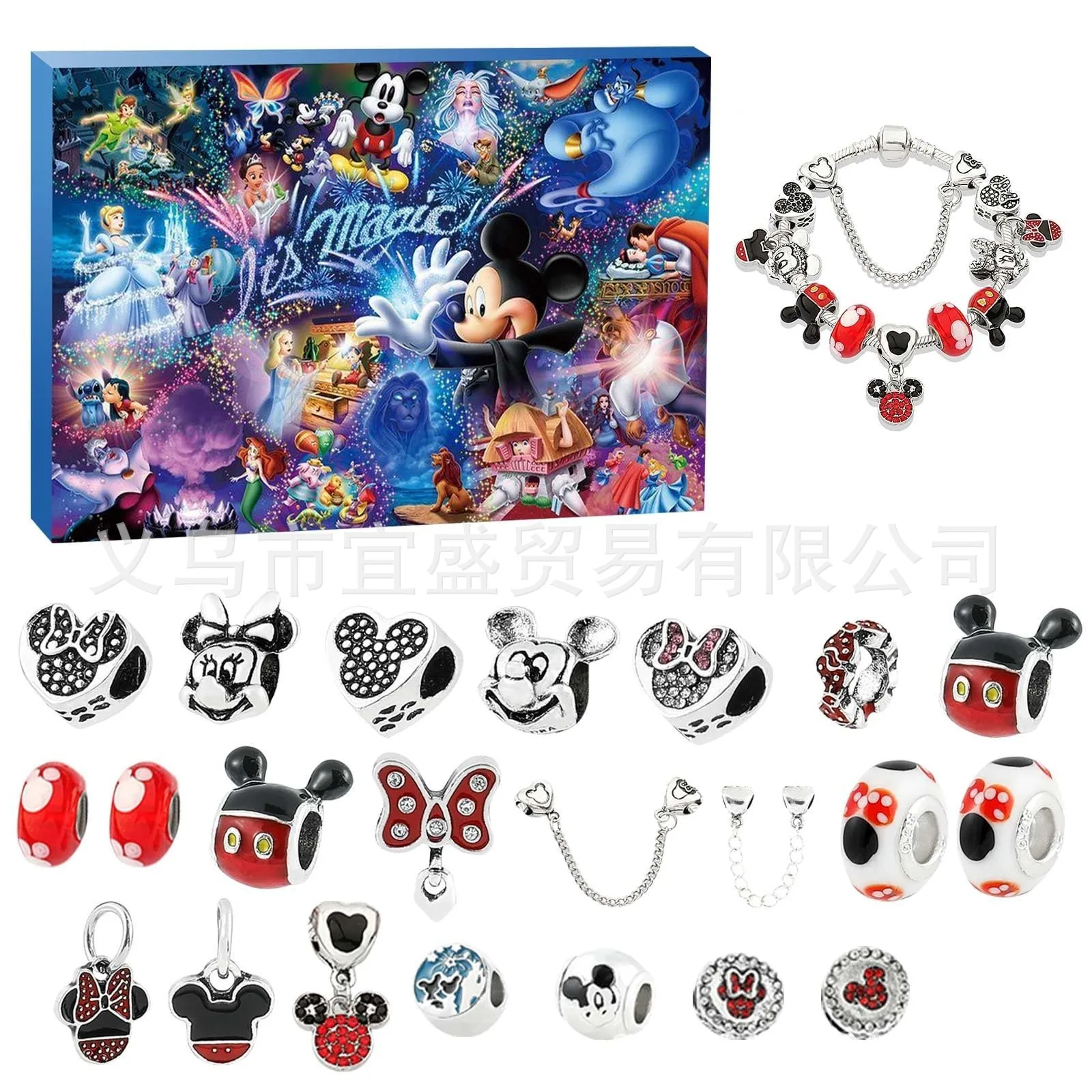 New Hot 24 Days Stitch Mickey Christmas Advent Calendar Bracelets Xmas Countdown Calendar Diy Jewelry Making Kit Girl Xmas Gifts