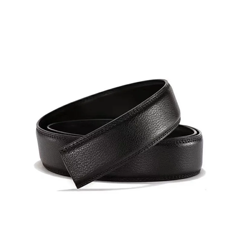 2024 New Automatic Buckle 3.0cm Wide Belt For Men Business Travel Black Litchi Pattern Leather With No Buckle Head Fashion Belt