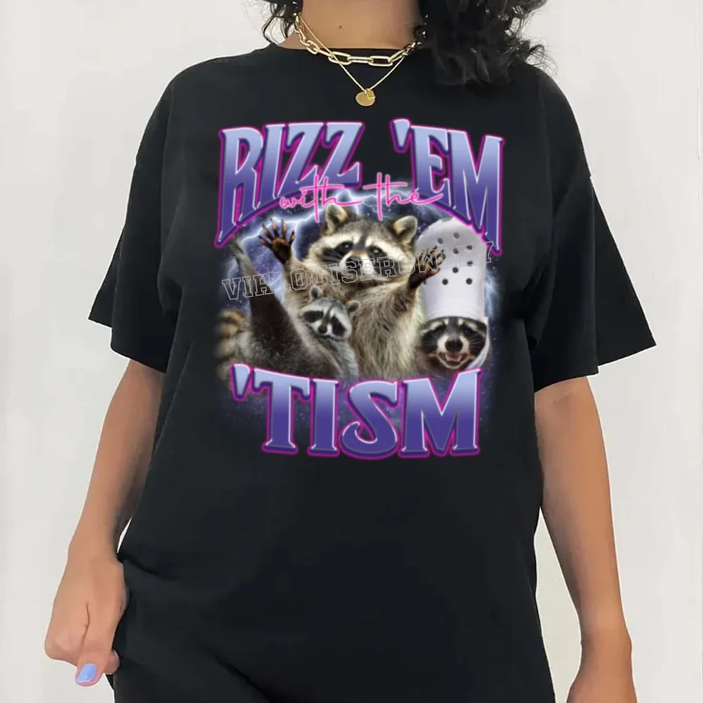 

Autism Funny Rizz Em With The Tism Meme Autistic Opossum T-Shirt