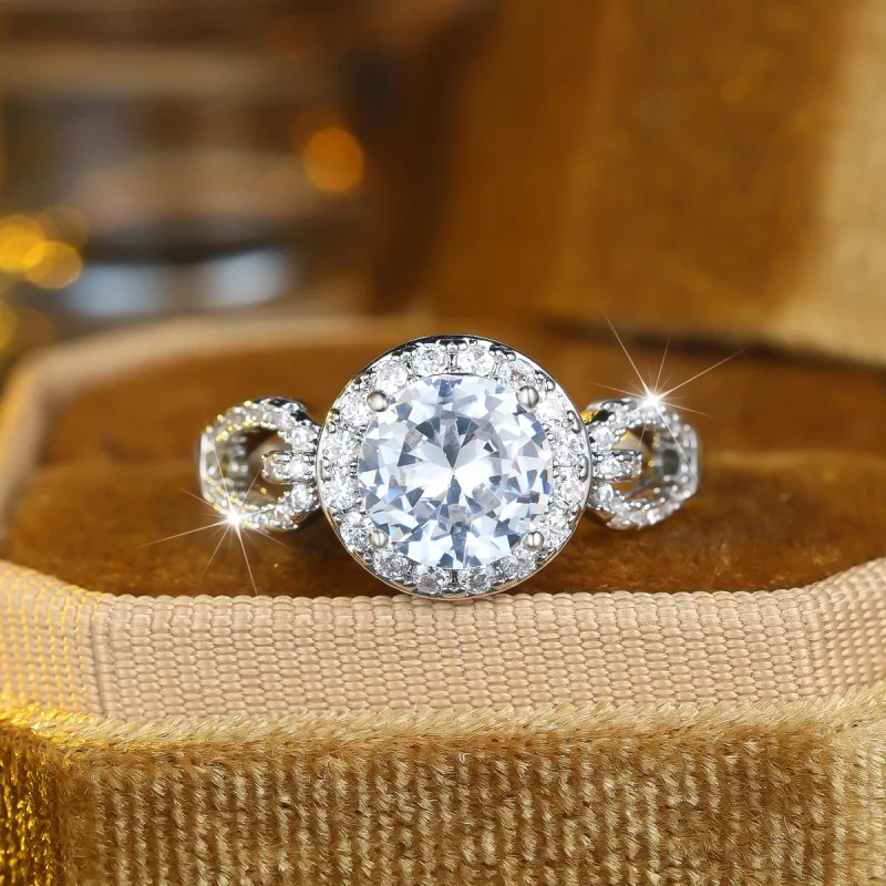 New European and American Style Sparkling Zircon Ring with Light Luxury Temperament, Double-sided Hollow Decoration Accessories