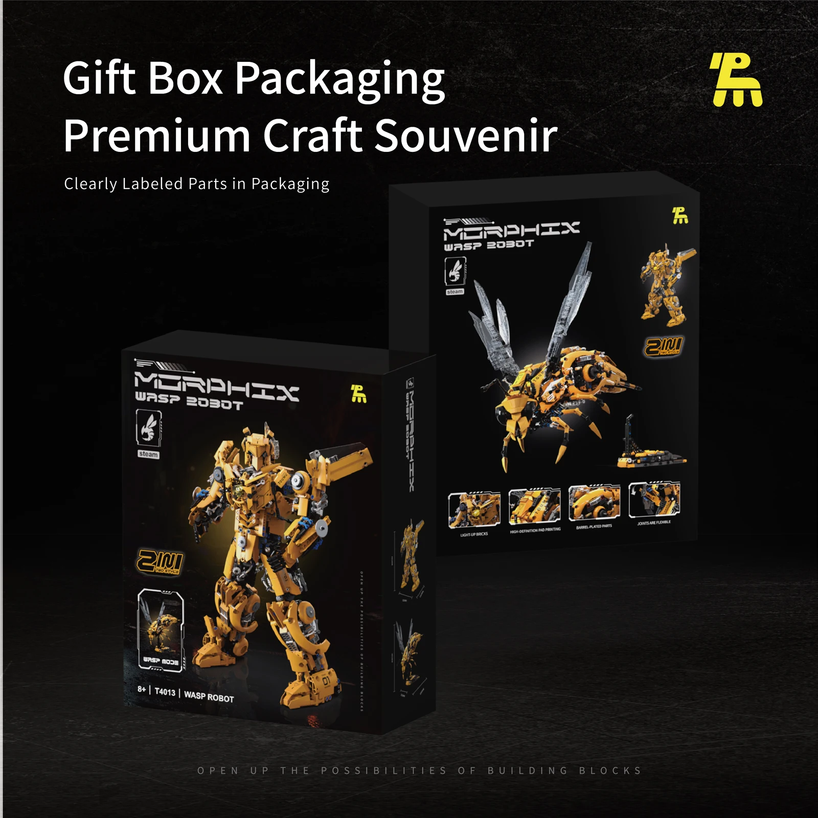 2025pcs Wasp Mecha Building Blocks Model Transformable 2-in-1 dengan Lampu LED