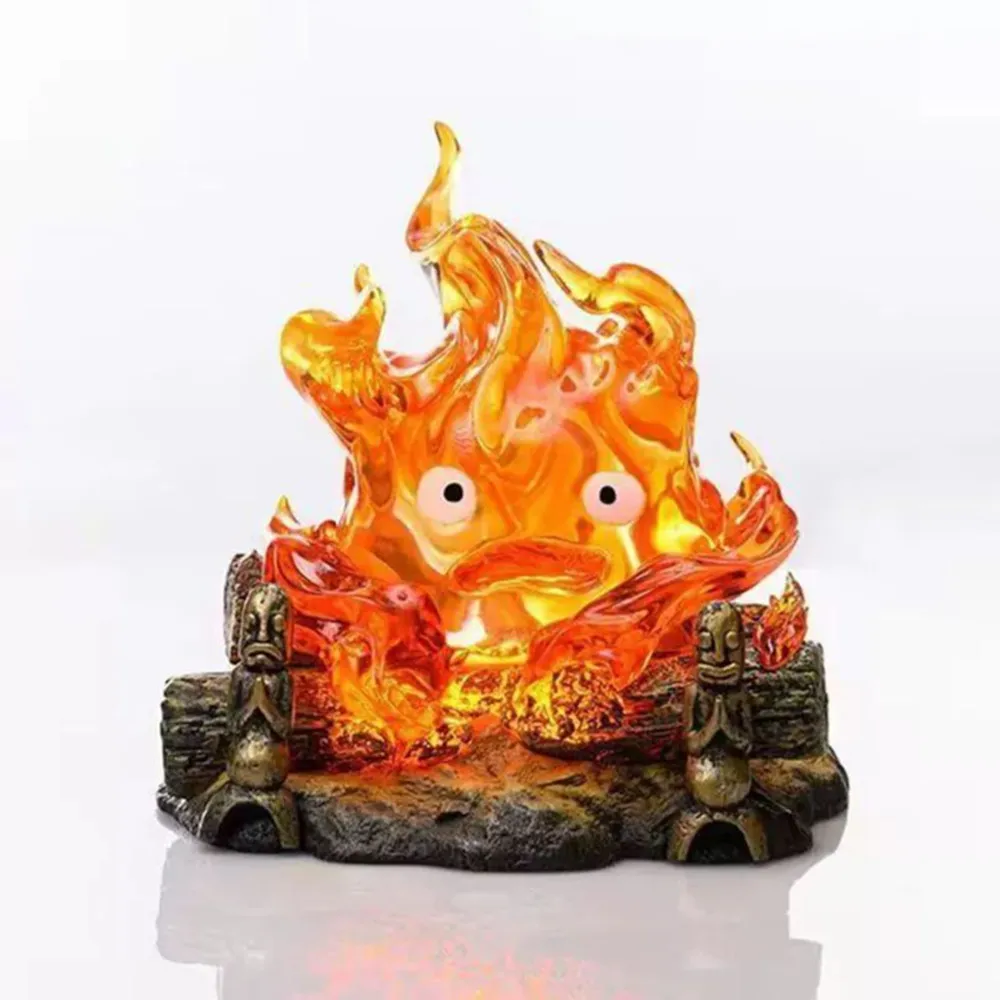 Desenhos animados Calcifer Escultura Lâmpada Figura, Vela Anime, Desktop Action Figures Estátua, Coleção Cartoon Model Toy, Presente do miúdo do ornamento