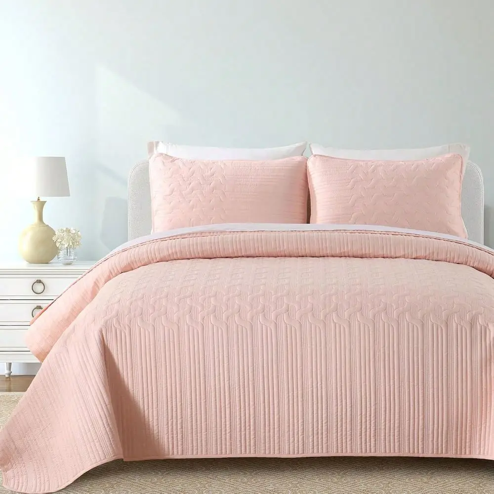 

Комплект стеганых покрывал Pieces Blush Pink (розовый) для кроватей размера Queen и King, легкое покрывало с ультразвуковым волнообразным узором, мягкое покрывало из микрофибры для современного интерьера