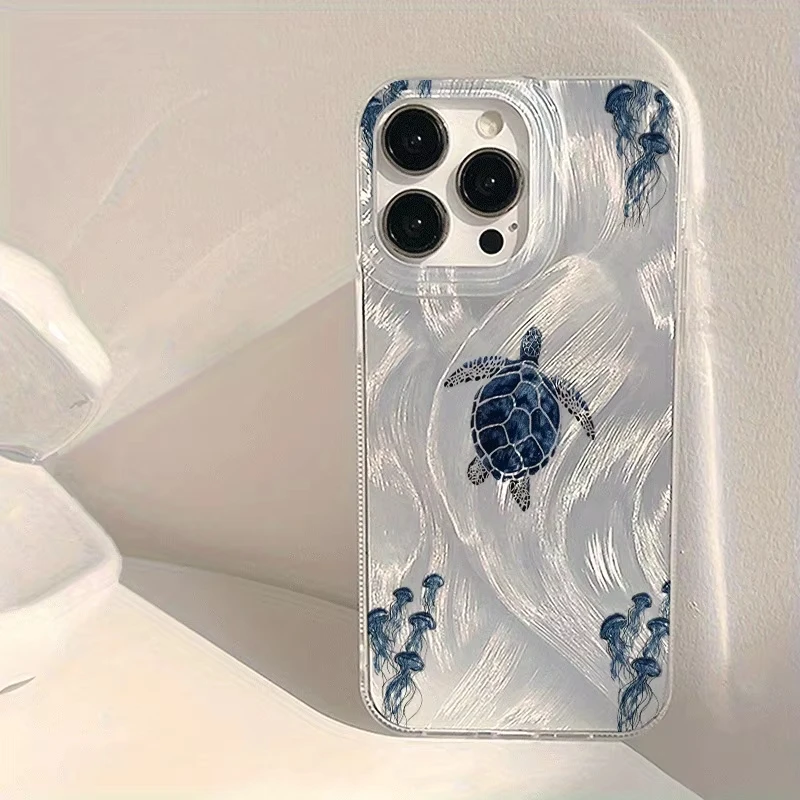 Funda de teléfono con diseño de medusas y tortuga marina para iPhone 16 15 14 Pro Max 13 12 11 XS X XR 16e 7 8 Plus SE2022 cubierta de parachoques a prueba de golpes