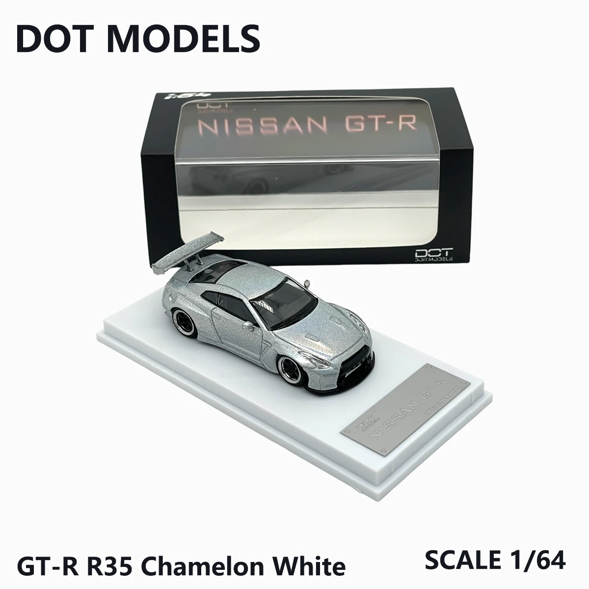 DOT Models 1:64 GT R R35 Rocket Bunny Widebody Chameleon White JDM Tuner Diecast Model Car In Stock Ready To Ship