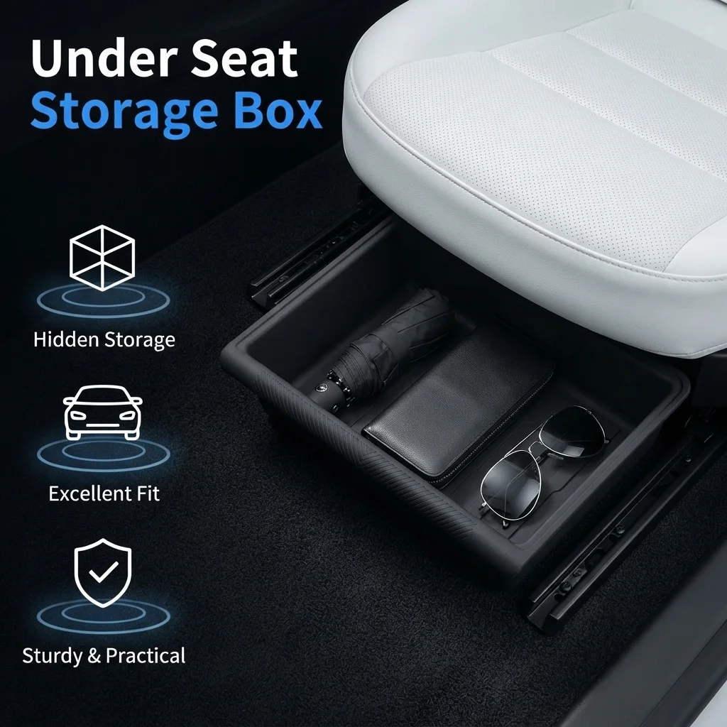 Universal Under Seat Storage Box, TPE Hidden Organizer Tray Driver Passenger Seat Underseat Drawer, Interior Accessories