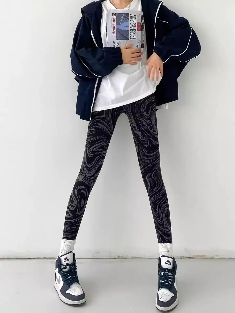 Women's High Waist Fce Lined Thiened Yoga Pants Autumn Winter New Sle fiti Zebra Pattern ark Base Layer Pants