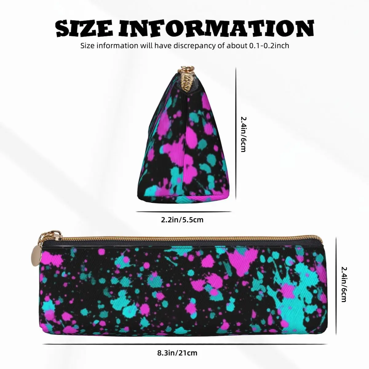 Paint Splatter Pencil Case Modern Pink and Aqua Back To School Pencil Cases PU Leather Boy University Pencil Box School Supplies