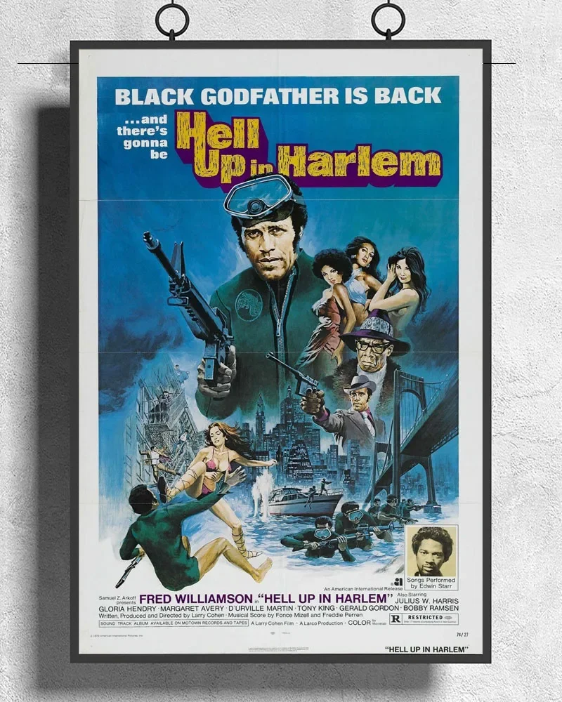 L387 HELL UP IN HARLEM Movie Fred Williamson Blaxpolitation Silk Fabric Poster Art Decor Indoor Painting Gift