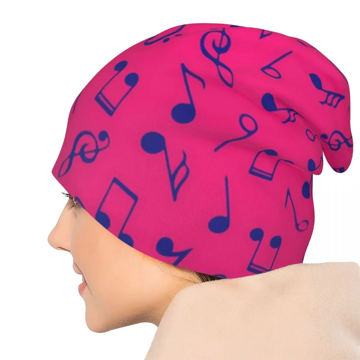 Music Notes Beanie Hats Pink And Blue Vintage Caps Men Women Hippie Skullies Beanies Spring Design Head Wrap Beanie Hats image 5
