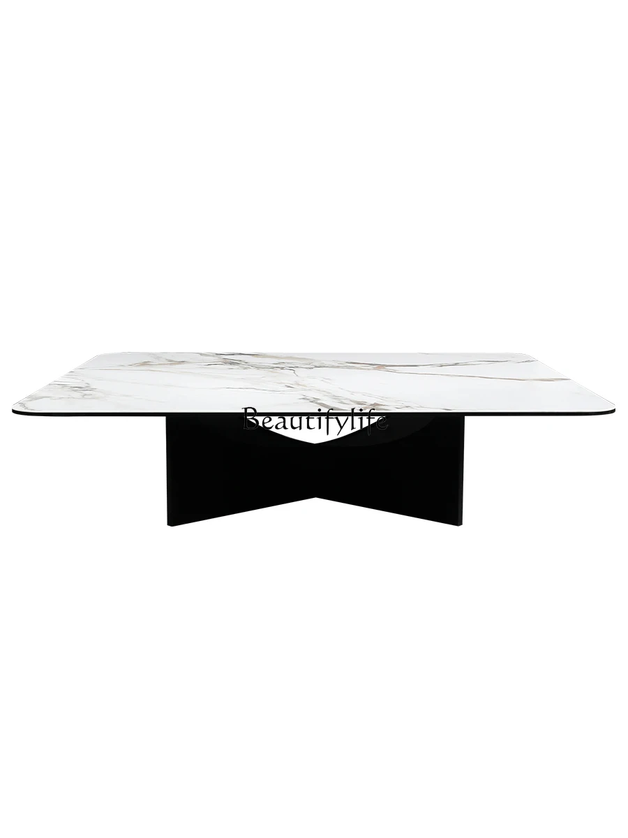 

Italian minimalist coffee table marble round light luxury square rock slab tea table