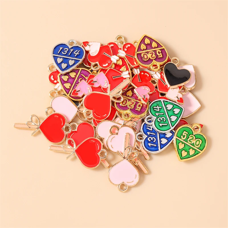 10 Stück Niedliche Bunte Emaille-Herzanhänger für die Herstellung von Ohrringen, Halsketten, Armbändern, DIY-Bastelarbeiten und Schmuckzubehör – Detail 4