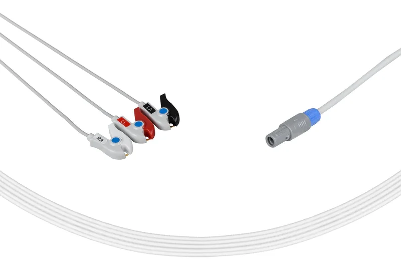 GE Vivid One-piece 3 leads ECG Cable with Grabber,AHA ECG EKG Cables