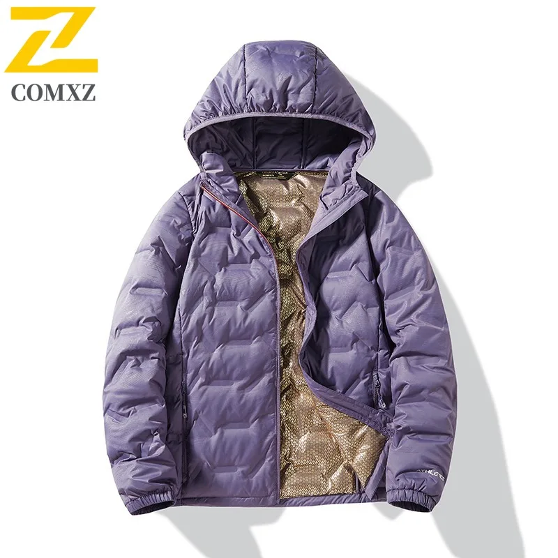 COMXZ 2025 للجنسين أسفل سترة الرجال النساء فضفاضة تناسب خفيفة الوزن معطف الموضة عيد ميلاد ملء الجرافين التدفئة مقنعين سترة شتاء دافئ #5