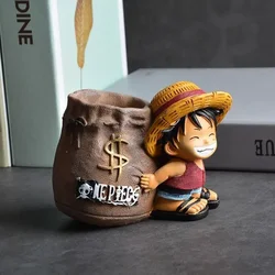 One Piece Luffy Pen Holder Anime Figure Cartoon Ornaments Desktop Accessories Boys Holiday Gifts High Quality