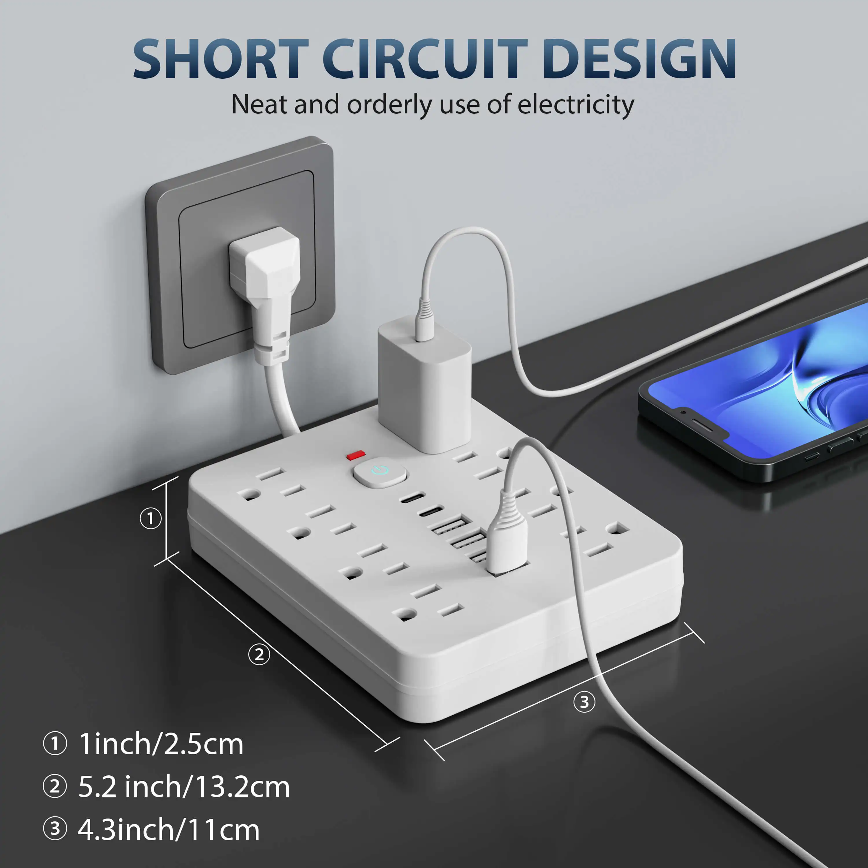 14-in-1 US Power Outlet, Power Outlet Surge Protector, 8 AC Outlets, 4 USB 2 Type-C, Desktop Receptacle with Overload Protection