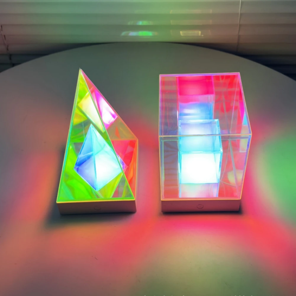 3D Cube Pyramid Diamond Night Light, RGB Colorful Atmosphere, Table Lamp, USB, Bedside, Desktop, Decorative, Bedroom, Home