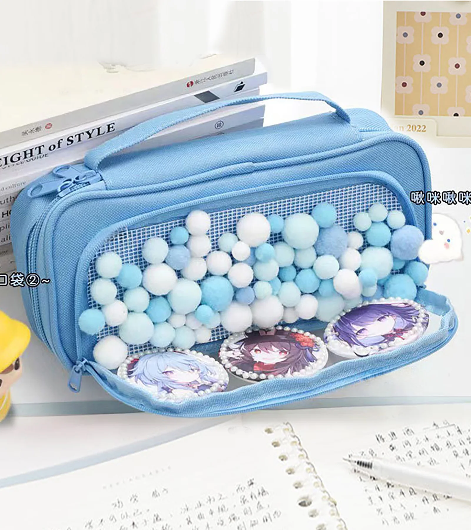 Itabag-Grid Malha Lápis Estojo com Janela Clara, Kawaii Pin Display Bag para Estudante Adolescente, Escola Universitária e Escritório