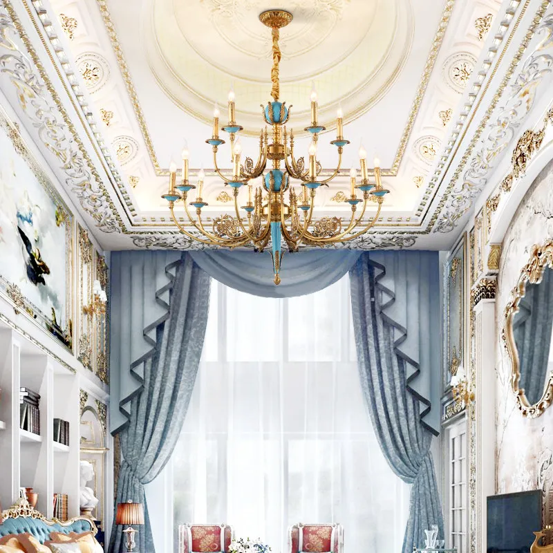 

All copper chandelier villa hollow living room dining room lamps bedroom duplex floor candle lamp