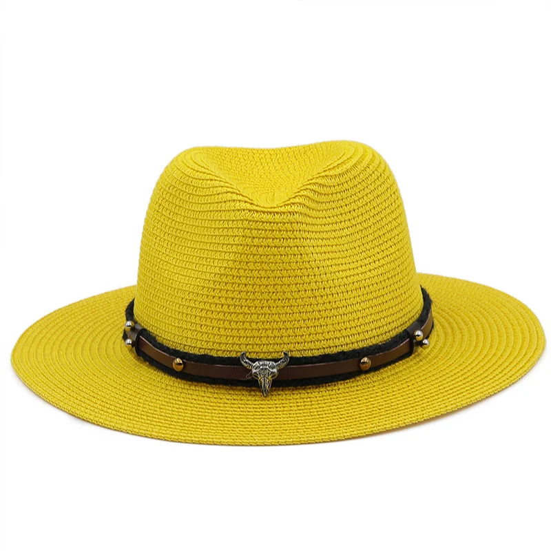 Simple Summer Hat Women Panama Straw Hat Fedora Beach Vacation Wide Brim Visor Casual Summer Sun Hats for Men Sombrero 56-60cm