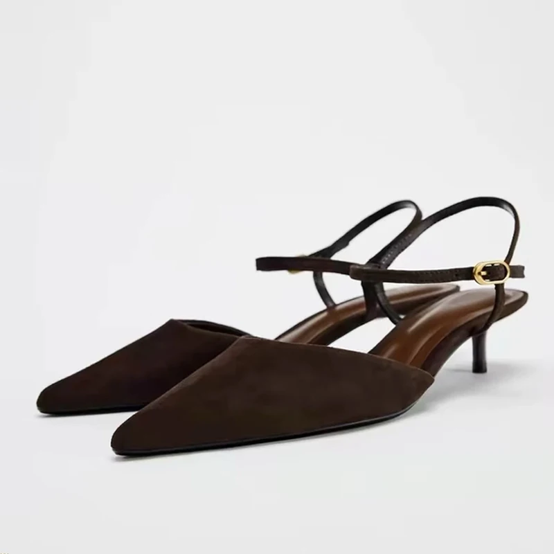 

Liyke 2026 New Summer Ladies Shoes Designer Low Heels Mules Sandal Fashion Buckle Strap kittens Heeled Women Pumps Zapatos Mujer