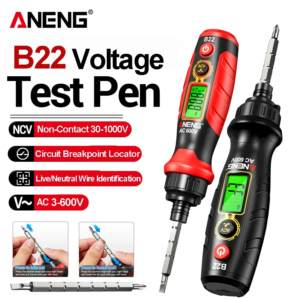 ANENG B22 Non Contact Voltage Detector Electrical Pen Rechargeable AC Voltage Tester 30~1000V Smart Breakpoint Finder Indicator