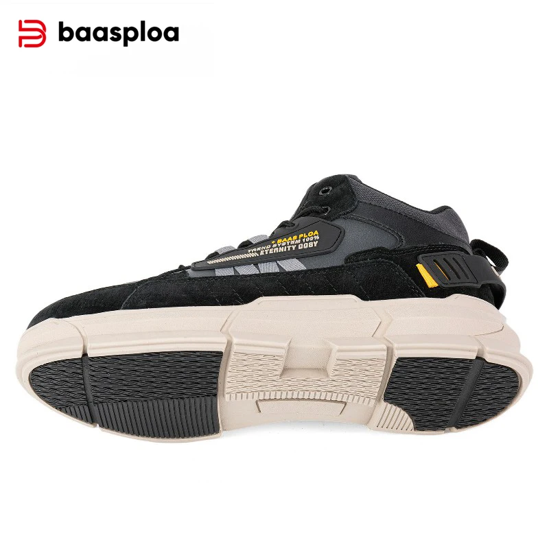 Baasploa New Hiking Shoes Men Winter Warm Waterproof Leather Plush Sneakers Male Casual Non-slip Wear-resistant Walking Shoes