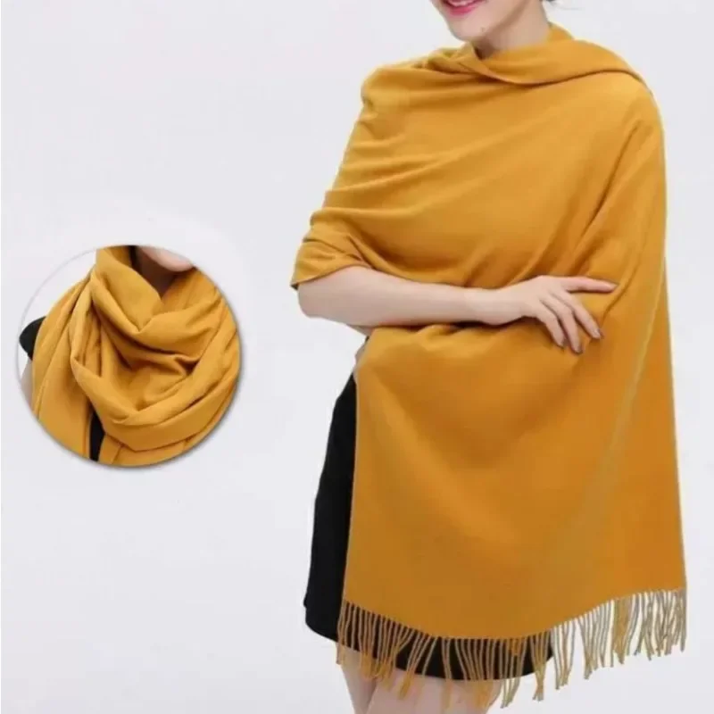 Luxury Brand Yellow Color Pure Colour Cashmere Women Scarf Winter Warm Shawl Wraps Hijab Long Soft Female Foulard Fashion Scarve