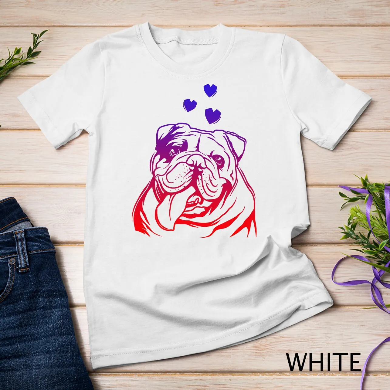 Colorful English Bulldog Heart Love Cute Bull Dog Lover Funny Mom T Shirt Sweat