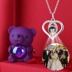 Custom Color Picture Projection Necklace With Luxury Purple Acrylic Bear Rose Gift Box For Women Girlfriend Mom Romantic Gifts