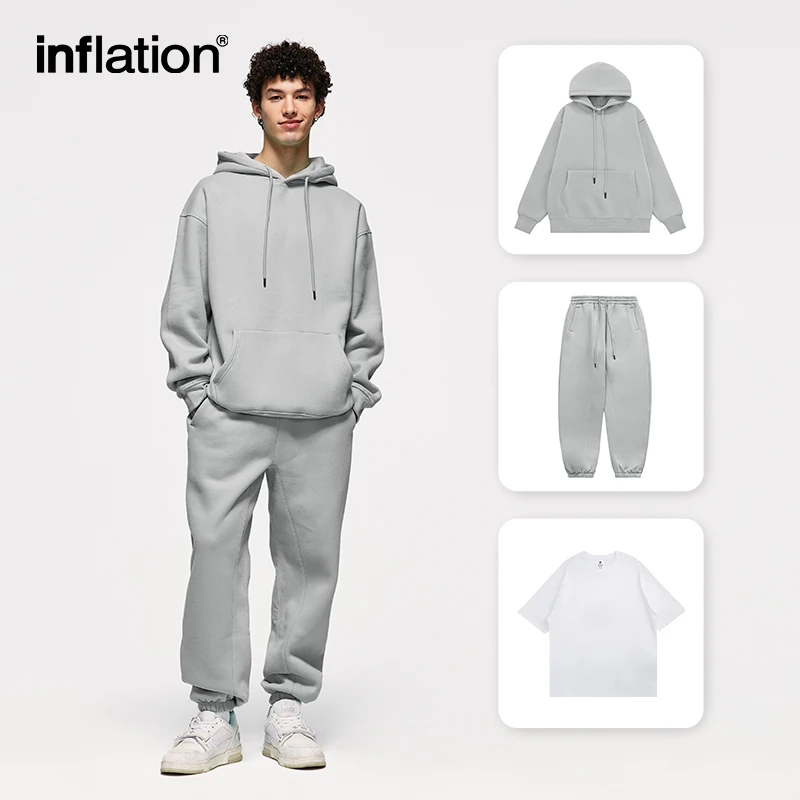 

INFLATION Matching Jogging Suit Unisex Winter Thick Fleece Tracksuit Set (hoodie,sweatpant,t-shirt)