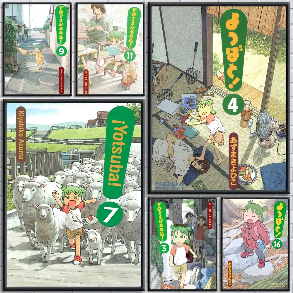 Y-Yotsubato Anime-Poster-Aufkleber, Wandgemälde, selbstklebende Wandaufkleber für Schlafzimmer, Wohnzimmer, Zuhause, HD-Dekoration, Geschenk