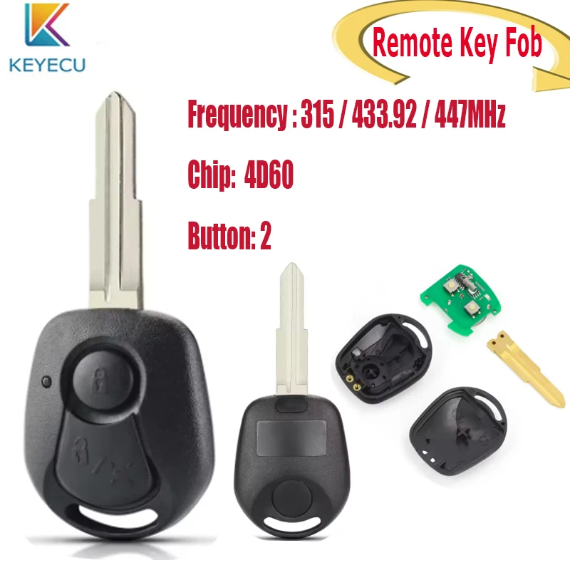 

KEYECU Smart Remote Key FOB for Ssangyong Actyon Kyron Rexton 315MHz / 447 / 433.92MHz 4D60 Chip 2Buttons