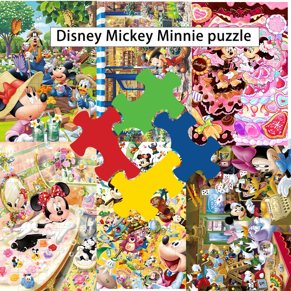 

35/300/500/1000 Pieces Disney Mickey Minnie Jigsaw Puzzles Wooden One Piece Puzzles for Adults Children Educational Toys Gifts