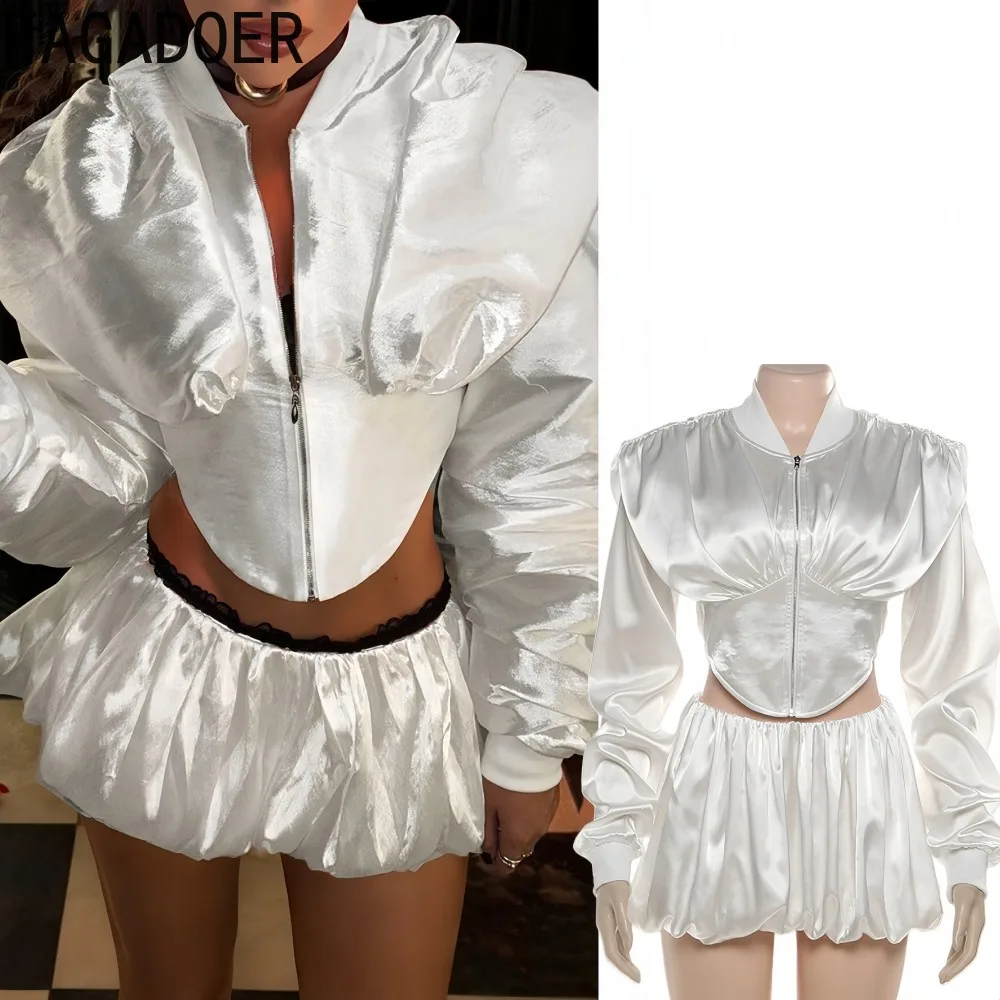 

FAGADOER сексуальный комплект из 2 предметов для женской одежды, однотонные укороченные топы с рукавами-фонариками + пышная юбка-пузырь, одинаковая женская уличная одежда