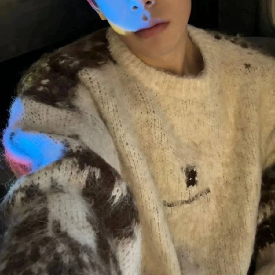 

Loose Fit Men's Knitwear round Ne Pullover Faux Fur Autumn Winter Sle plus Size Korean Trendy Big Size Boy's Sweater