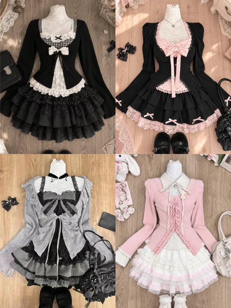 Women 2‑Piece Co‑Ord Skirt Set Korean Casual Style Japanese Kawaii Y2K Crop Top Blouse Mini Skirt American Retro Street Outfits