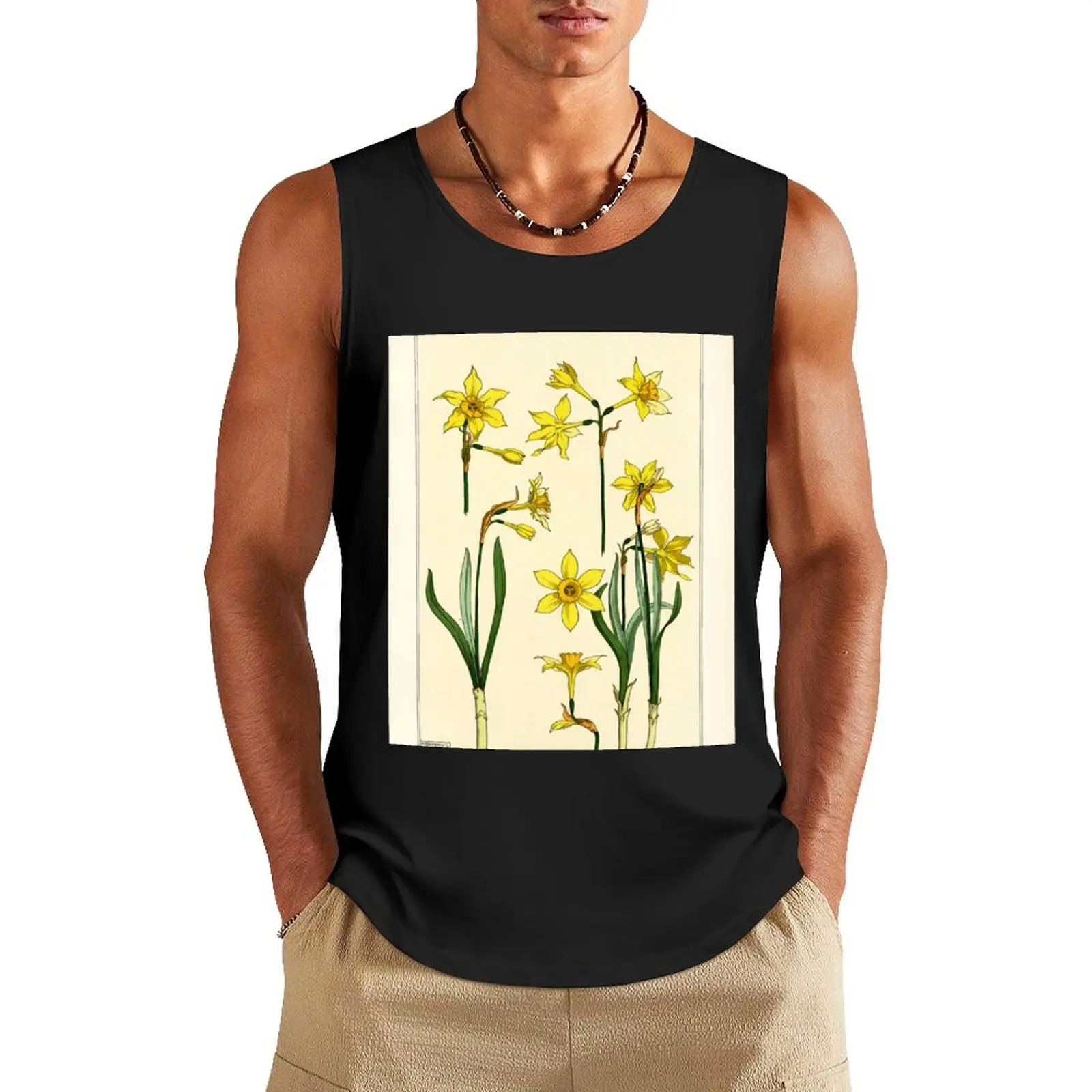 French botanical flower plate - Maurice Verneuil - Jonquille Tank Top Man sleeveless shirt Working vest