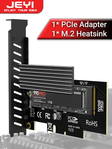 JEYI M.2 PCIe to NVMe Adapter with Aluminum Heatsink, 64Gbps PCIe4.0 X4 Gen4 NVMe M.2 Expansion Card, 2230/2242/2260/2280 M-key