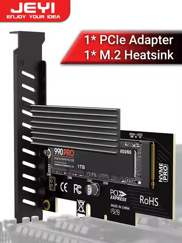 JEYI M.2 PCIe to NVMe Adapter with Aluminum Heatsink, 64Gbps PCIe4.0 X4 Gen4 NVMe M.2 Expansion Card, 2230/2242/2260/2280 M-key