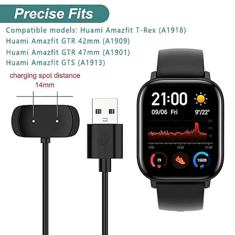 Charger for Huami Amazfit T-Rex GTR GTS 42/47mm A1901 A1909 A1918 Smart Watch USB Power Charging Cable Accessories