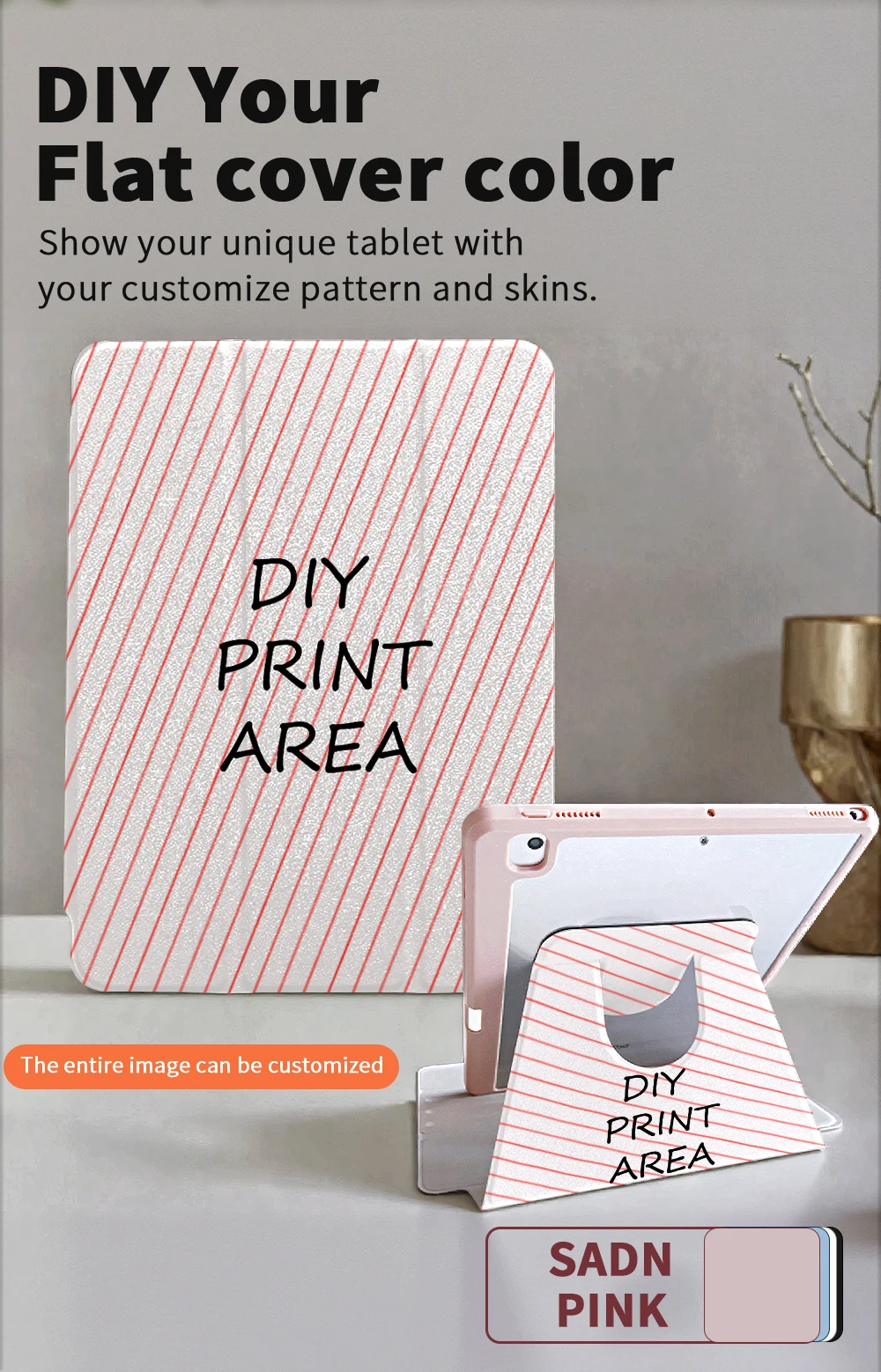 Custom Pattern 360 Degree Rotating Tri-Fold Tablet Protective Case for iPad Mini Pro Air DIY Design Personalized Cover